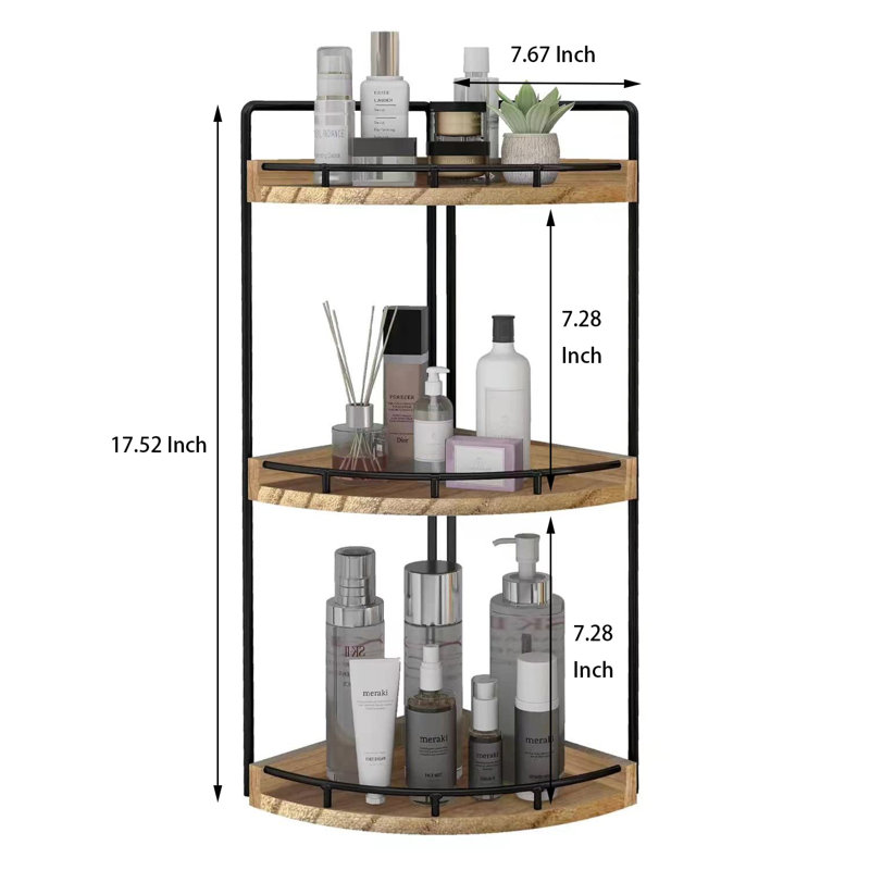 Organisateur de comptoir de salle de bain à 3 niveaux pour rangement, plateau de meuble-lavabo, Brun rustique