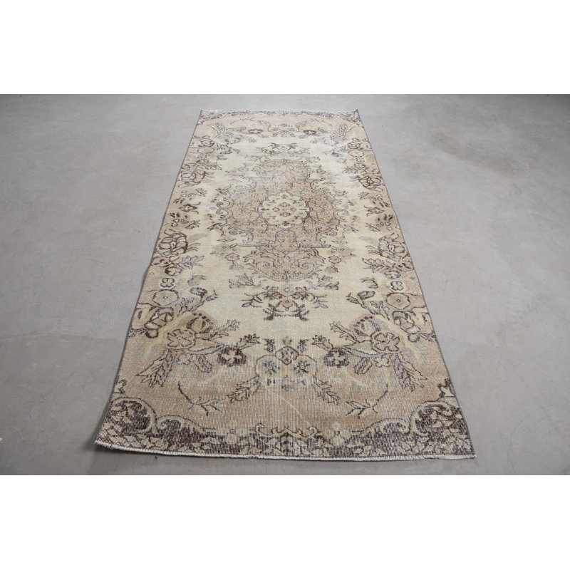 Tapis en laine beige élégant et patchwork 1,5 x 3,5 pi
