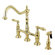 Kingston Brass Heritage Two-Handle 4-Hole Deck Mount Bridge Kitchen Faucet with Brass Side Sprayer
