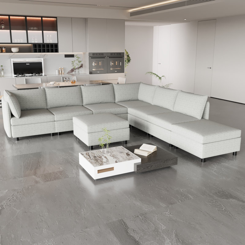 Canapé modulaire Luxema, Gris, H 32 po x l 129 po x P 124 po