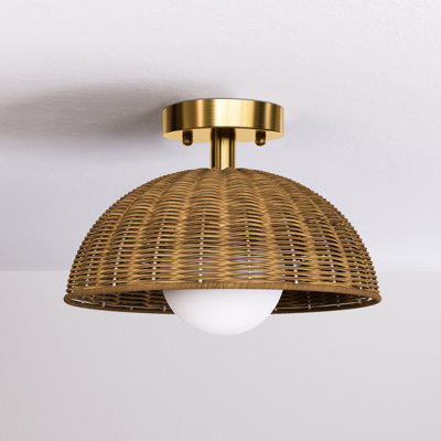 12'' 1 Light Farmhouse Rattan Plait Dome Semi Flush Mount Lighting For Living Room/Bedroom