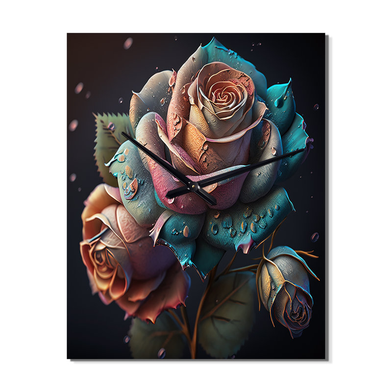 Roses hyperréalistes - Horloges murales florales, H 32 po x l 16 po x P 1 po