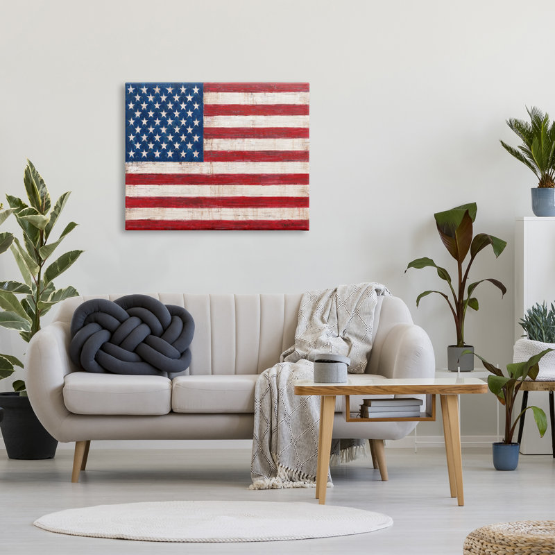"Rustic American Flag", rouge, bleu, motif vieilli sur toile tendue par Ruane Manning, H 30 po x l 40 po x P 1,5 po