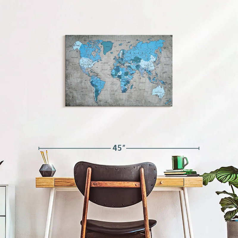 Géographie, carte du monde II, H 20 po x l 30 po