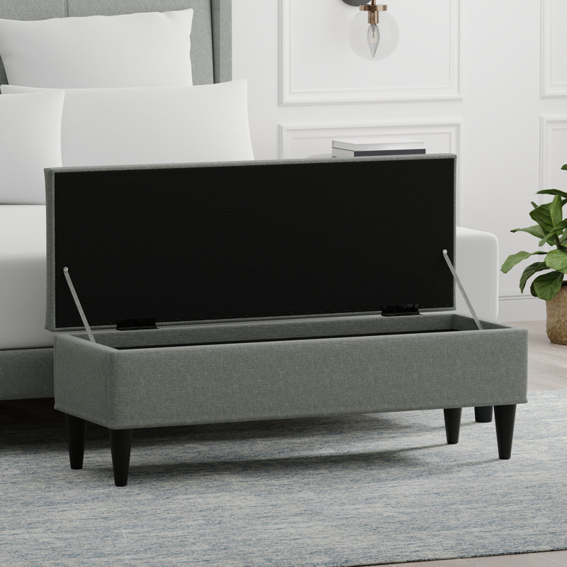 Upholstered Storage Bench, Stone, 16.75" H x 46.46" W x 17" D