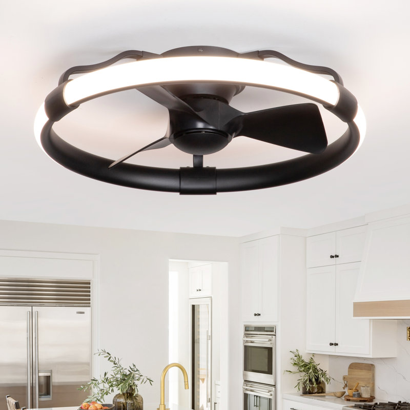 Ventilateurs de plafond Tomonori 24'' RGB avec éclairage et télécommande, ventilateurs de plafond discrets 24 pouces avec éclairage encastré, éclairage DEL sans pales à intensité variable 3000K-6000K, ventilateurs de plafond Fandelier noirs pour chambre à coucher