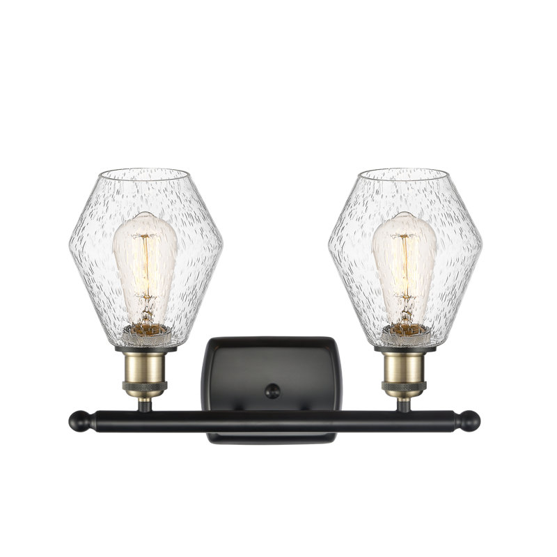 2 - Light Dimmable Vanity Light, Seedy, Black/Antique Brass
