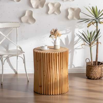 Retro Fashion Style Cylindrical Side Table With Vertical Texture Relief Design,Suitable For Living Room,Office,And Dining Room