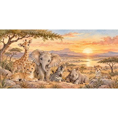 Sunset Savanna Wallpaper Mural, Peel and Stick Kids Room Wall Mural, Watercolor Safari Nursery Wallpaper