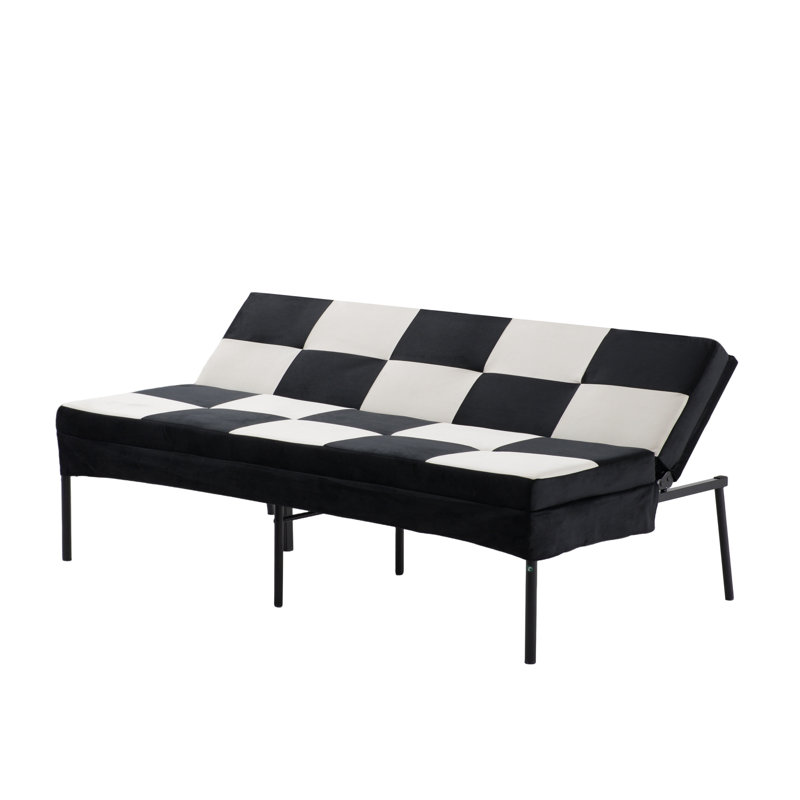 Canapé en futon rembourré en velours, structure en métal robuste, dossier réglable à 5 niveaux, canapé compact multifonctionnel pour petits espaces
