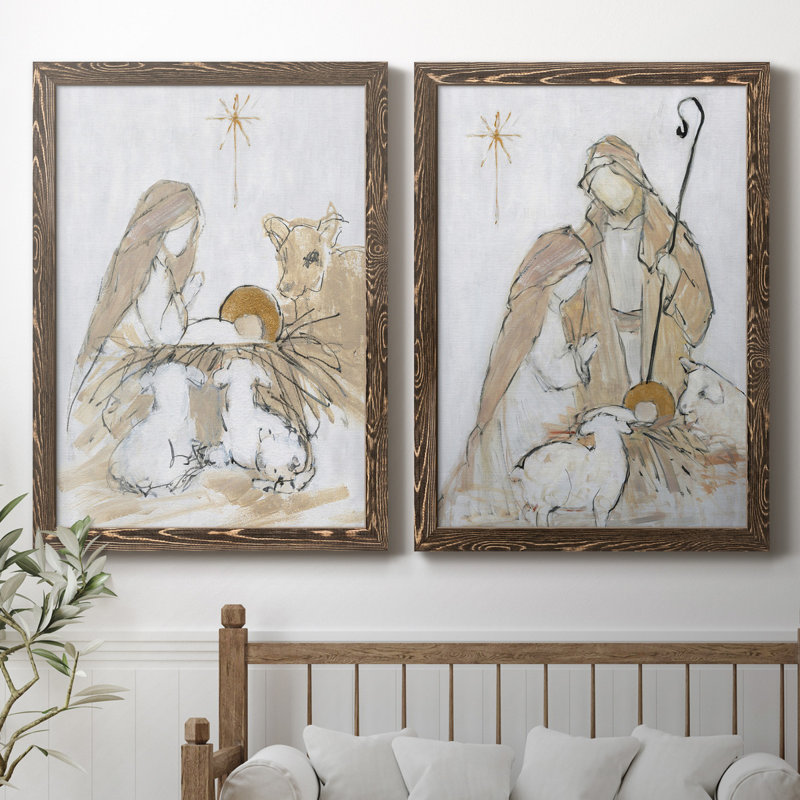 Sainte nuit, ensemble de 2 impressions, H 44 po x l 31 po, Toile encadrée, Walnut