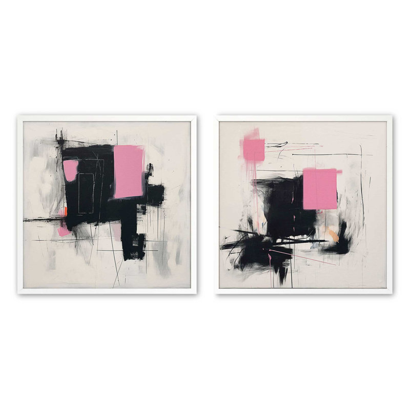 16" x 16" Graphite Pink Fusion Set of 2 Print on Archival Matte Paper in a Weathered Zinc Frame, Blanc opaque
