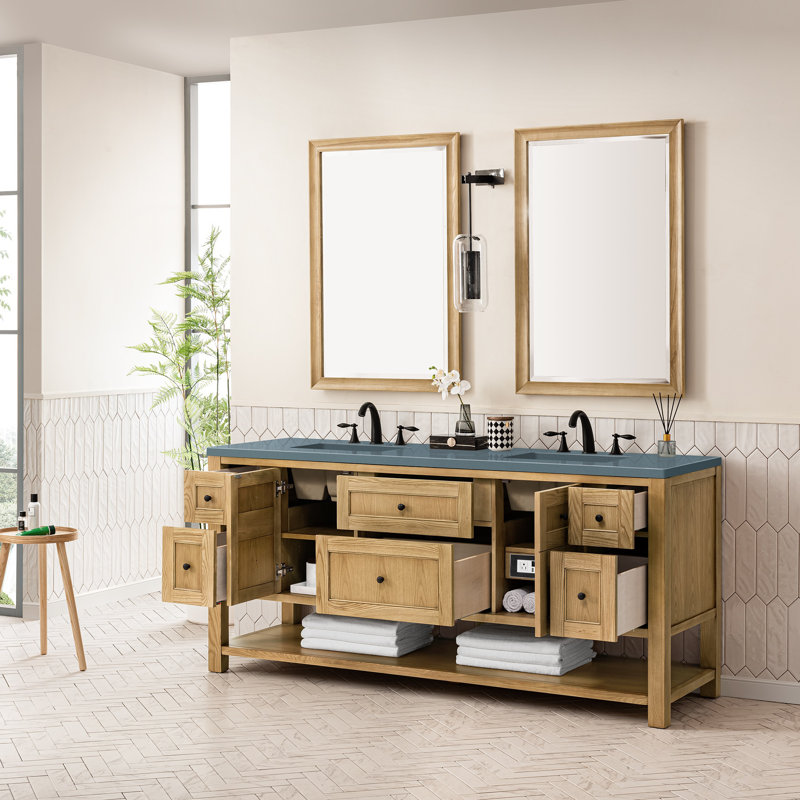 Breckenridge 72'' W Double Vanity, Light Natural Oak, Carrara White, 8" Widespread