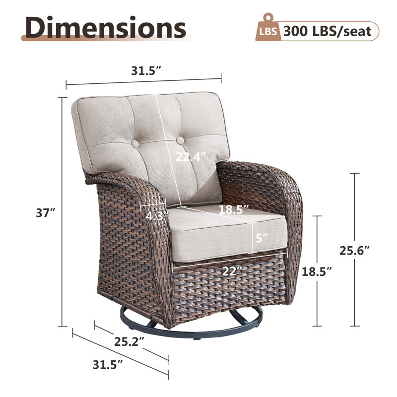 Ensemble de chaises berçantes et pivotantes avec coussins en T (ensemble de 2) Agnes, Beige
