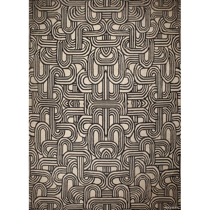 Tapis moderne surdimensionné noir et blanc Art Deco