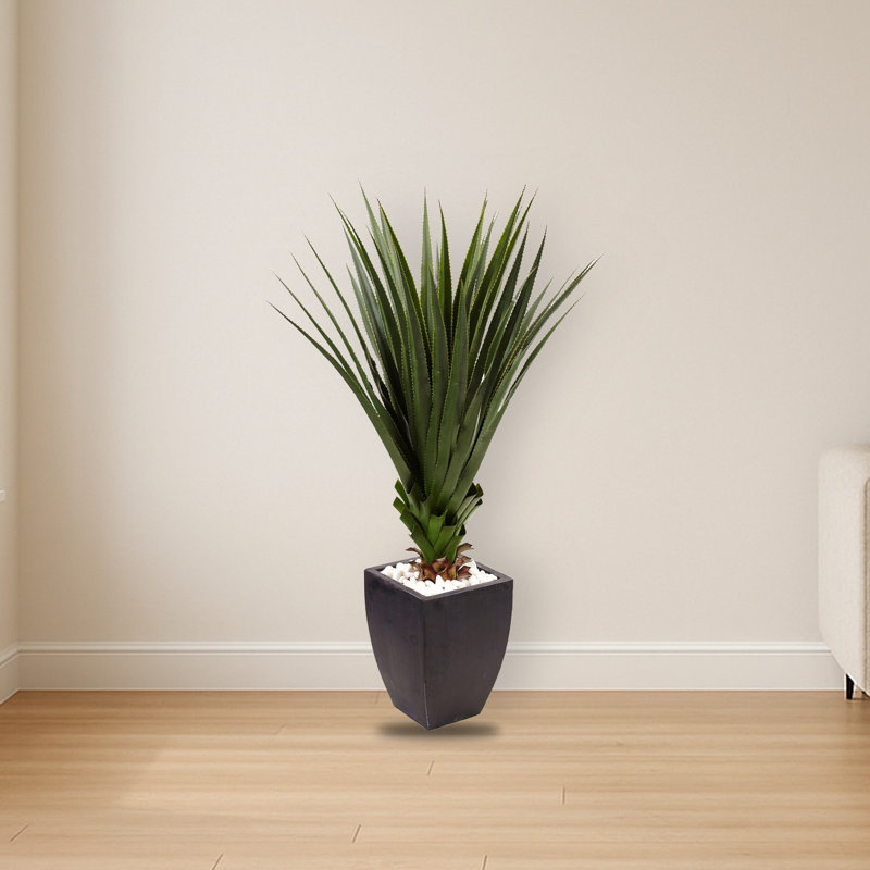 Spiked Agave Artificial Plant in Black Planter