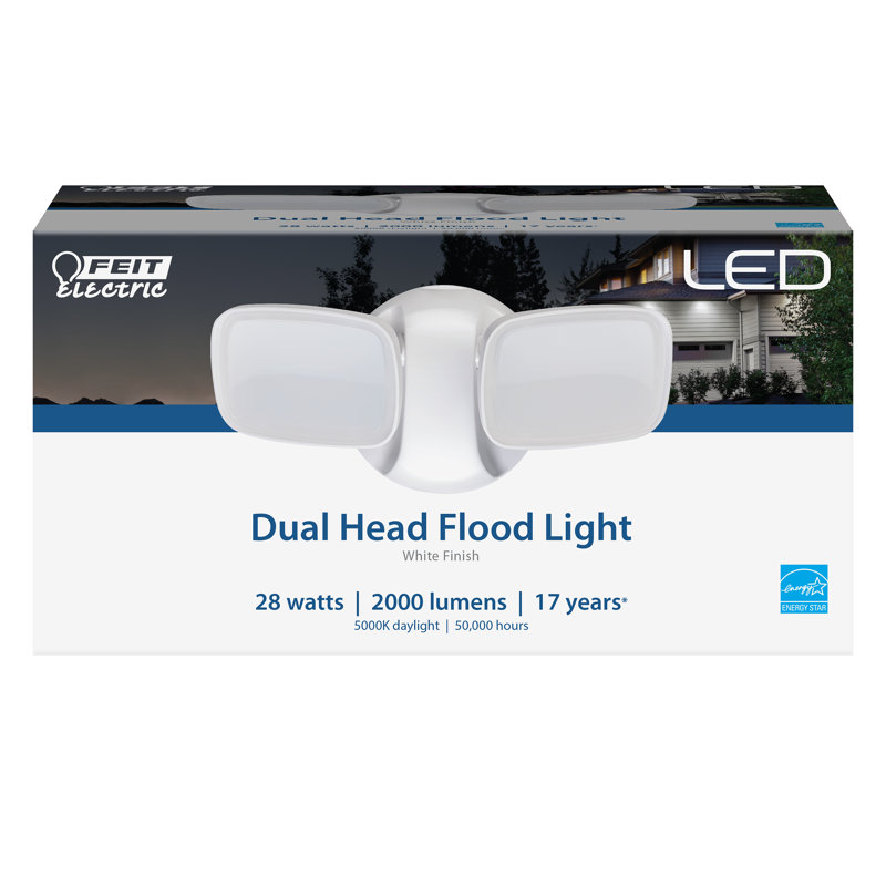 White Dual Head LED Hardwired Outdoor Security Flood Light