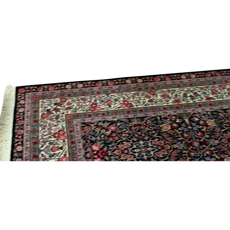 Tapis noir / ivoire noué à la main de qualité unique en son genre