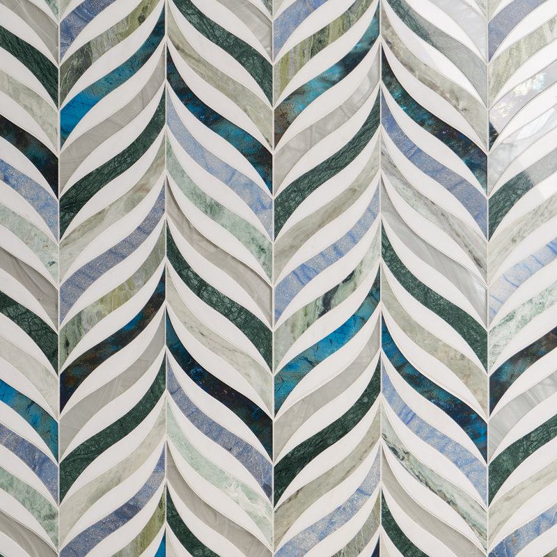 Begonia 12x15 Polished Marble Mosaic Tile, Verde Azul Green