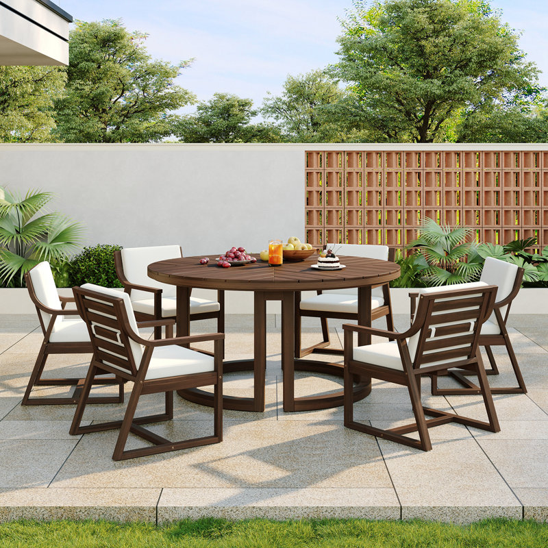 Ensemble repas d'extérieur 7 pièces avec 6 chaises et table ronde, Moka