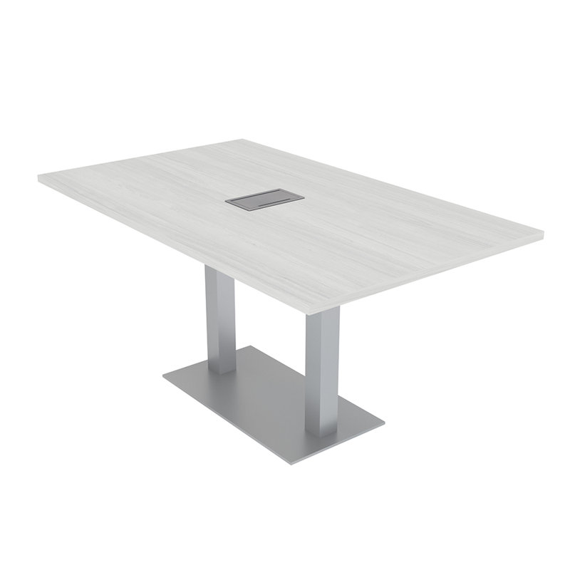 Table de conférence rectangulaire avec base en métal double | Unité électrique, L 72 po x l 36 po, Cyprès blanc