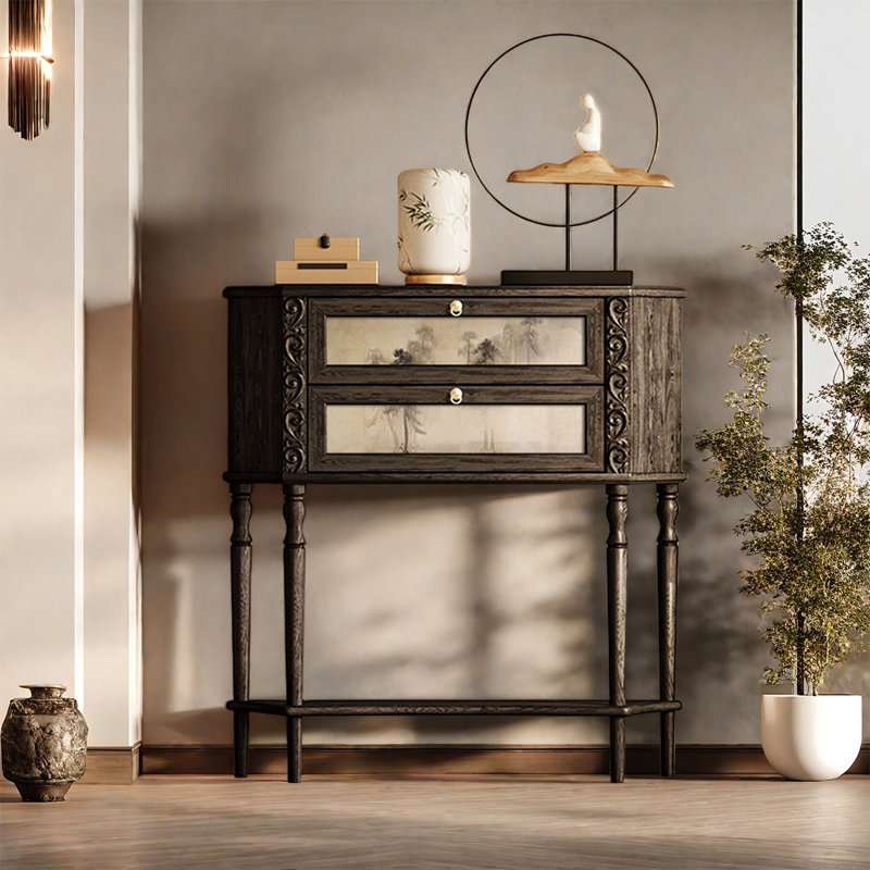 Armoire en bois à deux tiroirs avec rangement