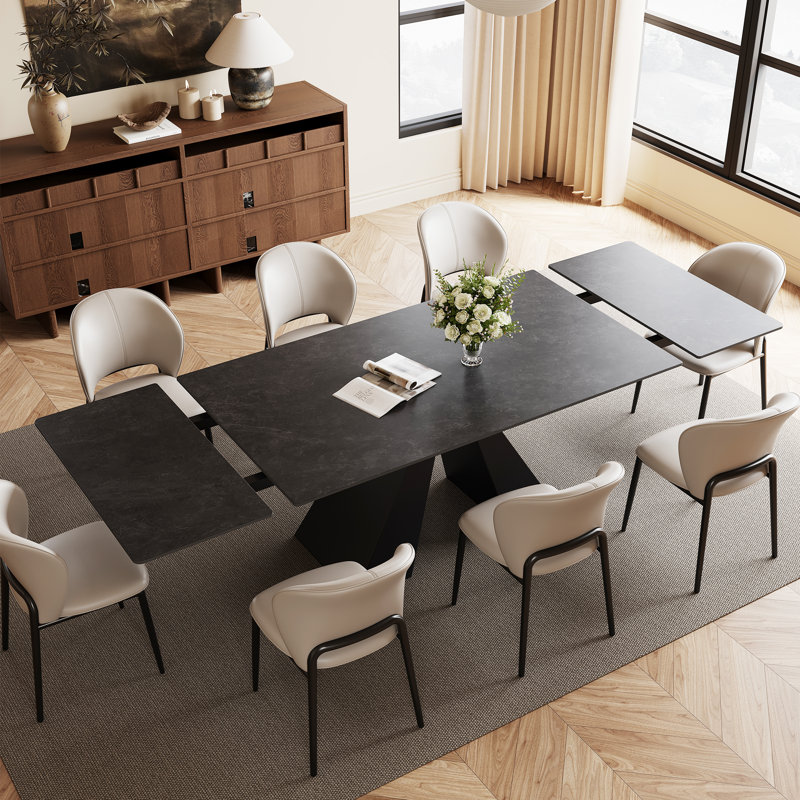 Ensemble de tables de salle à manger 63-95 "avec 8 chaises en similicuir gris