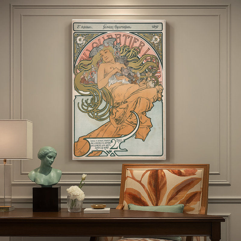 Au Quartier - Toile tendue sur toile de style latino par Alphonse Mucha, 24 po x 36 po