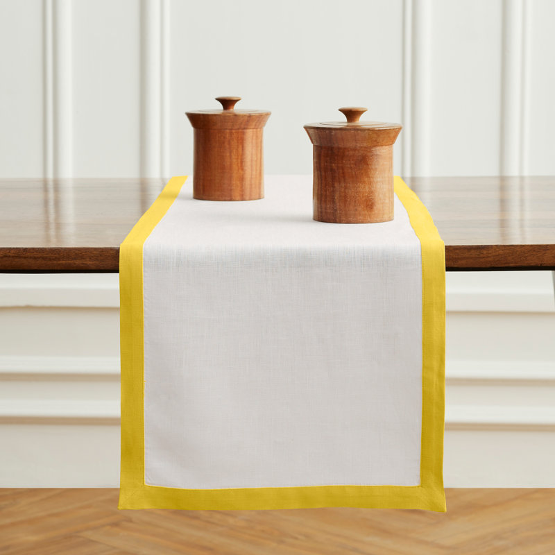 Classic - 100% Pure Linen Table Runner, Sunshine Yellow/White
