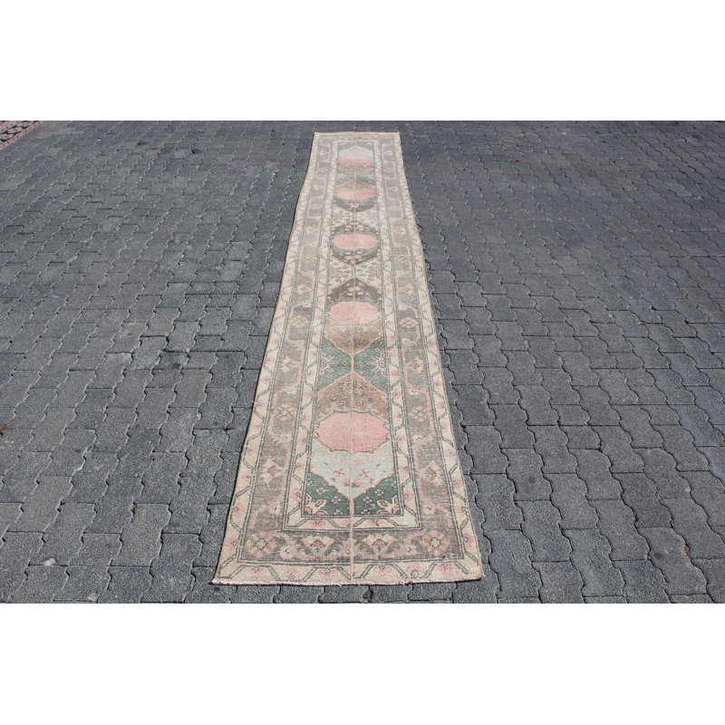 Tapis turc antique beige Oushak - Tapis de couloir rétro en patchwork