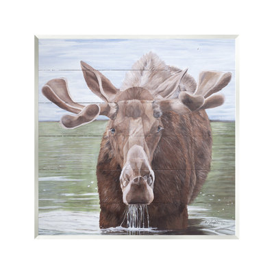 «Rustic Moose in Lake», art mural par Diane Fifer