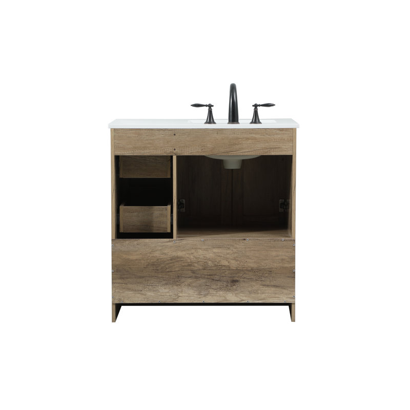 Soma 32'' Single Bathroom Vanity with Engineered Marble Top, Natural Oak