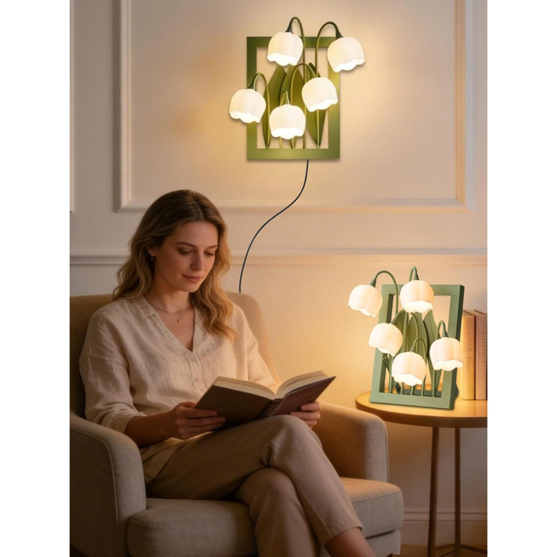 Lampe de chevet avec lampe de fleurs et lampes de table rétro Lily Of The Valley