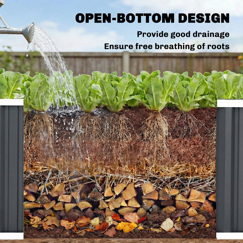 Bac à fleurs Deep Rot, jardin d'extérieur avec gants, gris foncé, 24" H x 86.6" W x 20.9" D, Gris