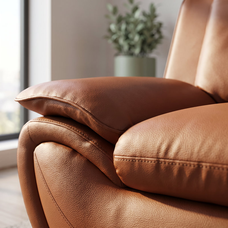 Fauteuil d'appoint 46 po moderne en similicuir brun, structure en bois massif en mousse à mémoire de forme haute densité