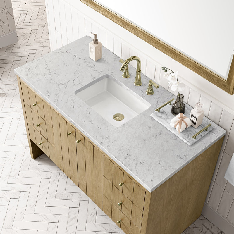 Hudson 48'' W Single Vanity, Eternal Jasmine Pearl, 8" Widespread, Light Natural Oak