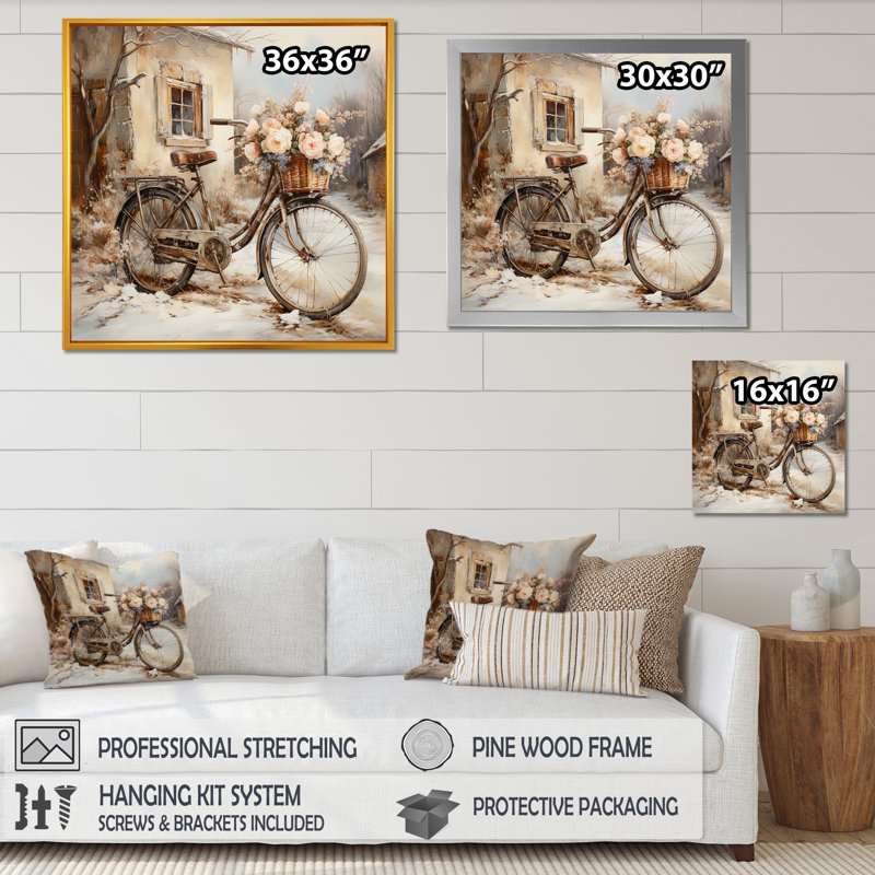 «Bicycle Charm In Winter II», reproduction sur toile, Toile tendue, H 24 po x l 24 po x P 1 po