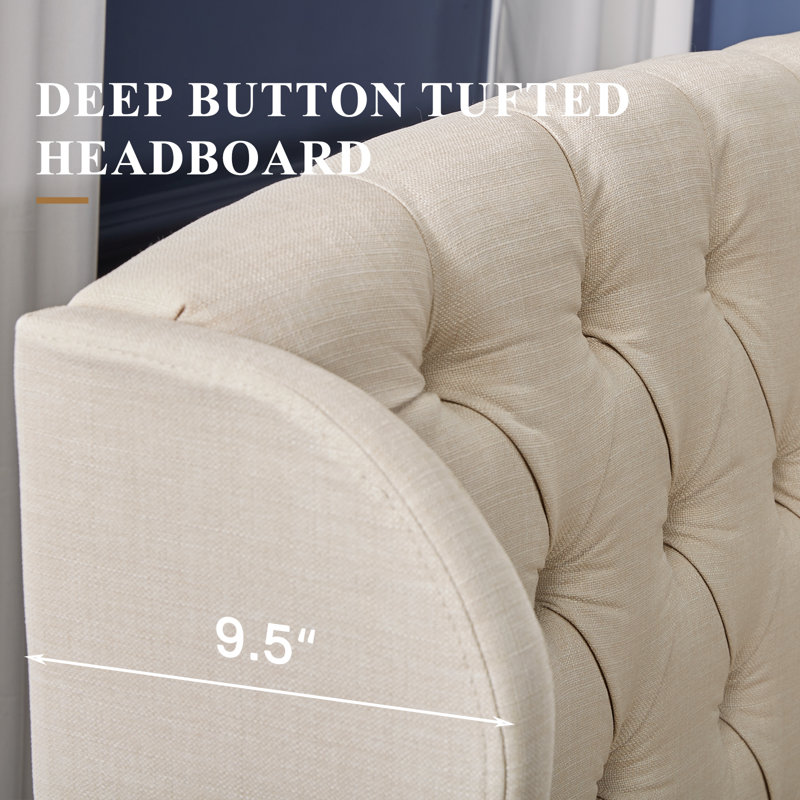 Lit plateforme tapissier Alaijha, Grand, Beige