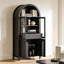 Garde-manger arqué cannelé de 71 po de hauteur avec portes et tiroir en verre, tablettes de rangement réglables pour la cuisine, la salle à manger ou le salon-1385273532