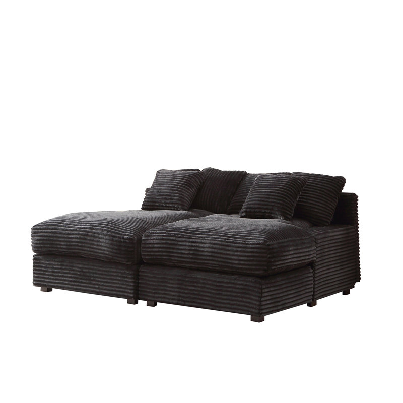 Upholstered Chaise Lounge, Velours côtelé noir