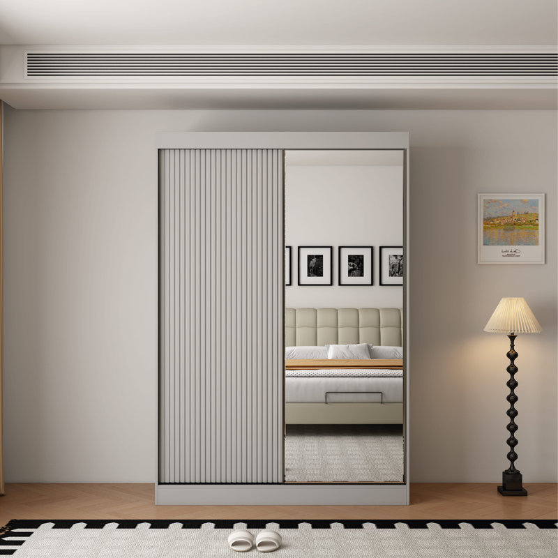 2 Door Manufactured Wood Wardrobe, Grey, 220cm H x 150cm W x 62cm D