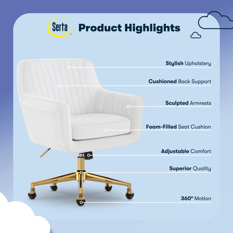 Ashleigh Swivel Office Chair, Gold, White