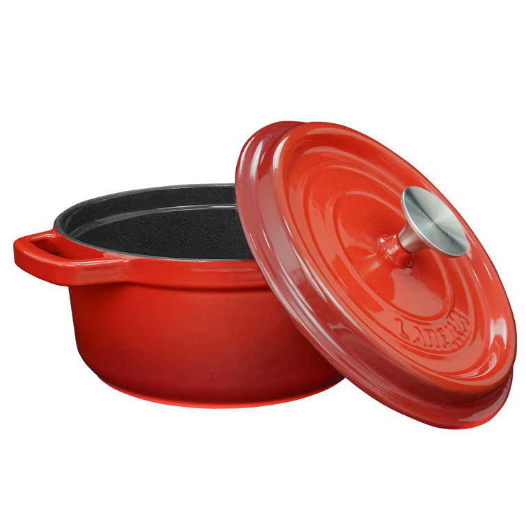 Lareina Enameled Cast Iron Dutch Oven with Lid and Dual Handles, Red
