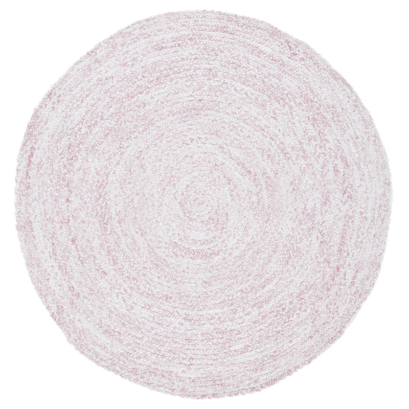 Tapis rond ivoire / rose fabriqué à la main Andrew-Jayden, Rond 4 pi