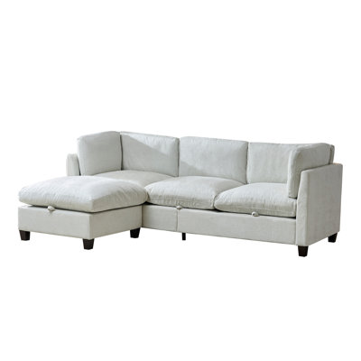 96.5"  Sectional Couch For Living Room, Upholstered Soft Chenille Fabric Sofa, 3-Seater With One Ottoman L Shape Sofa Beige