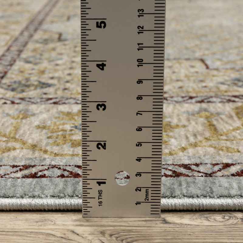 Edner Traditional Mosaic Center Pale Blue/ Gold Area Rug, Rectangle 6'7" x 9'9"