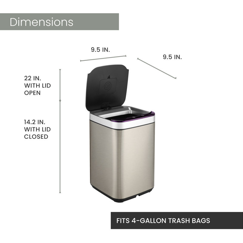 Hanover 10-Liter Stainless Steel Touchless Trash Can with Sensor Lid