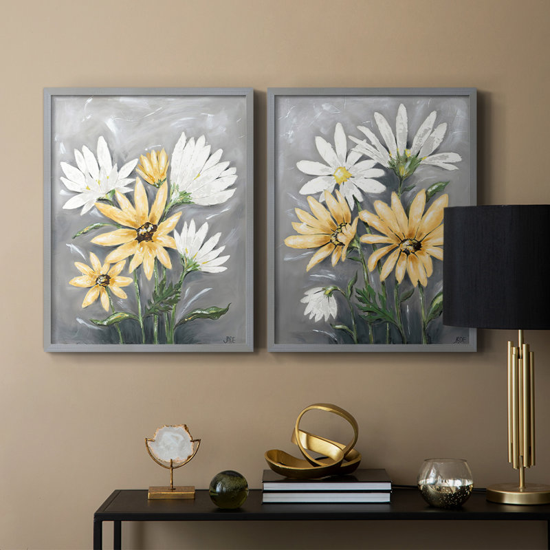 «Summer Daisies I», reproduction encadrée de qualité supérieure - prête à être accrochée - aucun clou requis - aucun clou requis