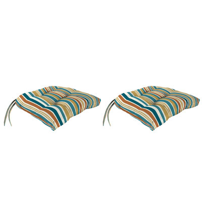 17" x 18" Bryan Walnut Leaves Tufted Outdoor Wicker Seat Cushion with Ties (Set of 2)