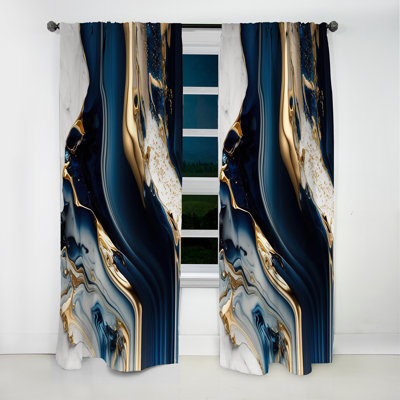 Abstract Geode Waves Blue V - Abstract Curtain - Velvet Blackout Abstract Curtain - 1 Panels